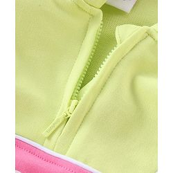 Babyhug Cotton Knit Full Sleeves Cut & Sew Sweatshirt With Hood & Metallic Fabric Text Print - Green & Pink
