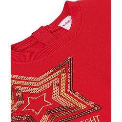 Babyhug Cotton Knit Full Sleeves Sweatshirt with Sequins & Frill Detailing - Red