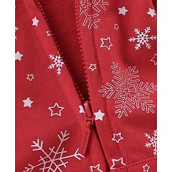 Babyhug Cotton Knit Full Sleeves Sweatjacket With Zipper & Hood Snow Print - Red