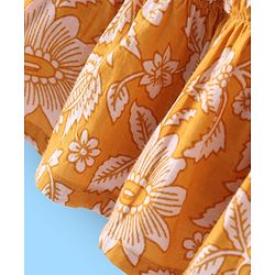 Babyhug 100% Cotton Woven Three Fourth Sleeves Floral Printed Ethnic Dress - Yellow