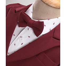 Babyhug Woven Full Sleeves Three Piece Solid Colour Party Suit with Bow - Dart Red