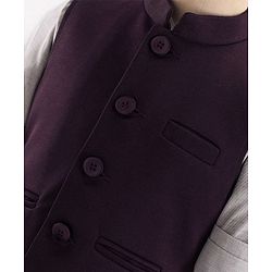 Babyhug Woven Full Sleeves Stretch Fit Party Suit With Waist Coat - White & Wine