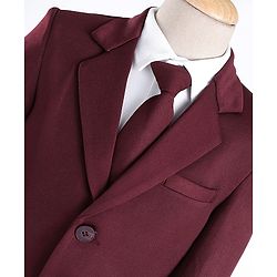 Babyhug Full Sleeves 3 Piece Stretch Party Suit with Tie - Maroon