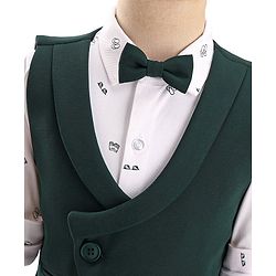 Babyhug Woven Full Sleeves Stretch Fit Party Suit With Waist Coat & Bow - Olive