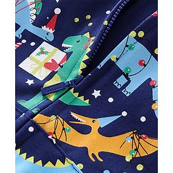 Babyhug Cotton Knit Full Sleeves Sweatjacket With Zipper & Hood Dino Print - Blue