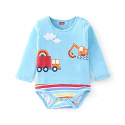 Babyhug 100 % Cotton Full Sleeves Onesie JCB Printed - Blue