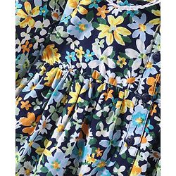 Babyhug Rayon Woven Full Sleeves Floral Printed Frock with Frill Detailing - Navy Blue