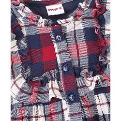 Babyhug Yarn Dyed Checks Full Sleeves Dress With Frill Detailing - Red