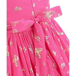 Babyhug Sleeveless Foil Butterfly Printed Party Frock - Magenta