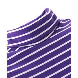 Babyhug Cotton Lycra Full Sleeves Turtle Neck T-Shirt with Stripes - Purple & White