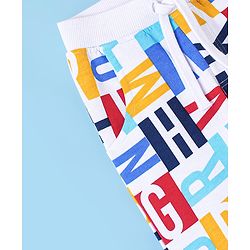 Babyhug Cotton Looper Alphabets Printed Full Length Lounge Pant - White