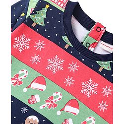 Babyhug 100% Cotton Knit Full Sleeves Sweatshirt With Christmas Print - Pink & Navy Blue
