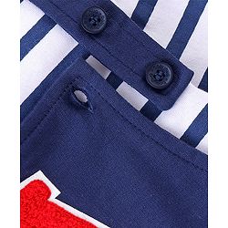 Babyhug 100% Cotton Knit Dungarees With Full Sleeves T-Shirt Text Print - White & Navy Blue