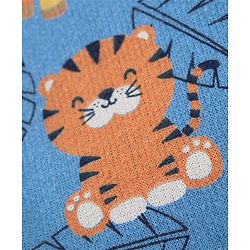 Babyhug 100% Cotton Knit Dungarees & Full Sleeves T-Shirt With Striped & Animals Print - Orange & Blue