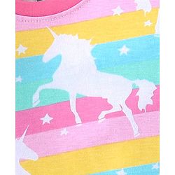 Babyhug Cotton Knit Single Jersey Full Sleeves Night Suit With Striped & Unicorn Print - Pink & Blue