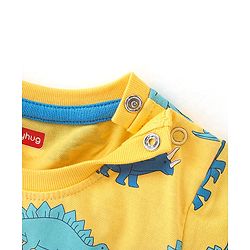 Babyhug Cotton Knit Half Sleeves Dino Printed T-Shirt & Shorts Set - Yellow & Blue