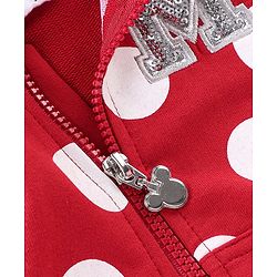 Babyhug 100% Cotton Knit Full Sleeves Hooded Sweatjacket with Zipper & Minnie Mouse Graphics Print & Bow Applique On Hoodie - Red