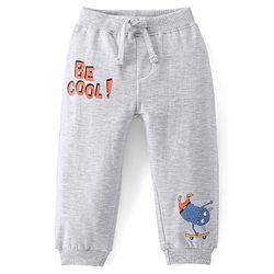 Babyhug Cotton Looper Full Length Lounge Pant Monster on Skateboard Print - Grey