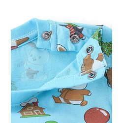 Babyhug Cotton Knit Full Sleeves Night Suit Teddy & Bunny Print - Blue
