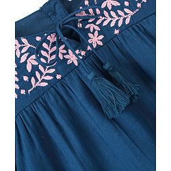 Babyhug 100% Rayon Woven Full Sleeves Top with Leafy Embroidery & Tassel Detailing - Navy Blue