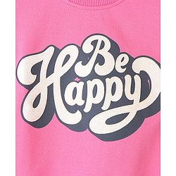 Babyhug Cotton Knit Full Sleeves Sweatshirt With Heart & Text Graphics - Pink