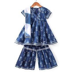 Babyhug 100% Cotton Woven Three Fourth Sleeve Floral Printed Kurta Palazo Set with Dupatta - Indigo