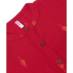 Babyhug 100% Cotton Woven Full Sleeves Handloom Embroidered Kurta Dhoti Set - Red