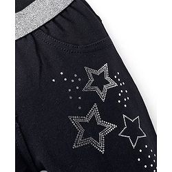 Babyhug Cotton Full Length Jeggings with Star Foil Print - Black