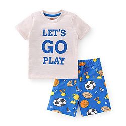 Babyhug Cotton Single Jersey Knit Half Sleeves T-Shirt & Shorts Football Print - Cream & Blue