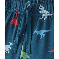 Babyhug Cotton Knit Elasticated Shorts with Draw Cord Dino Print - Navy