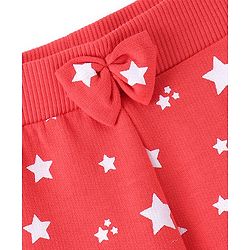 Babyhug Cotton Looper Knit Lounge with Bow Applique Star Print - Maroon