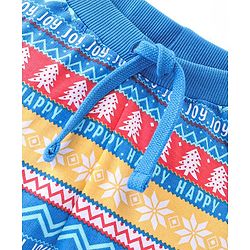 Babyhug Cotton Looper Knit Full Length Lounge Pant Christmas Theme Print - Yellow & Blue