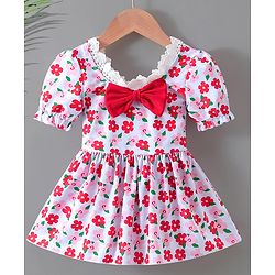 Babyhug Half Sleeves Frock Swimsuit Floral Print - Red