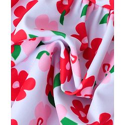 Babyhug Half Sleeves Frock Swimsuit Floral Print - Red
