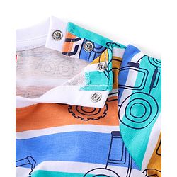 Babyhug Cotton Knit Full Sleeves Striped & Construction Vehicles Printed Night Suit - Multicolour
