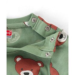 Babyhug Cotton Knit Full Sleeves Teddy Printed Night Suit - Green