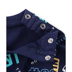 Babyhug Cotton Knit Single Jersey Full Sleeves Night Suit With Text Print - Navy Blue