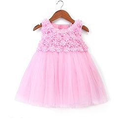 Babyhug Woven Sleeveless Mesh Party Dress with Sequin Detailing & Bow Applique - White