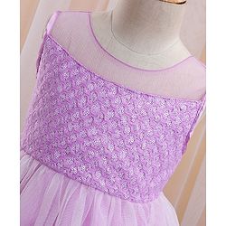 Babyhug Sleeveless Textured & Floral Embroidered Party Frock - Lavender