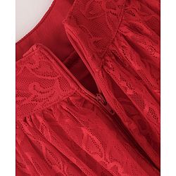 Babyhug Woven Sleeveless Party Frock with Lace Detailing - Red