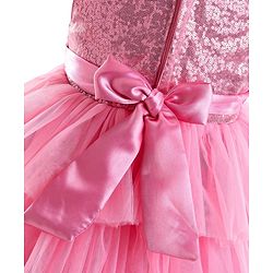Babyhug Sleeveless Layered Party Frock With Sequin Embroidery & Bow Applique- Dusty Pink