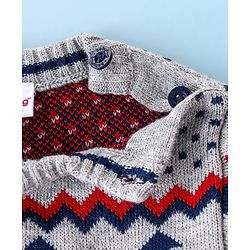 Babyhug Knitted Full Sleeves Reindeer Design Sweater & Pajama Set - Grey