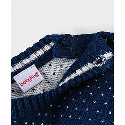 Babyhug Knitted Full Sleeves Sweater Set with Snowman Design - Navy Blue