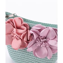 Babyhug Straw Hat Flower Design with Sling Bag - Blue