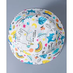 Babyhug Cotton Bucket Hat Rainbow Print White - Diameter 15.5 cm