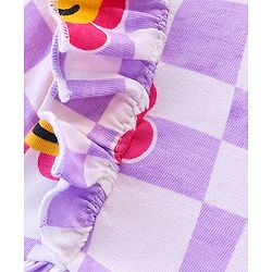 Babyhug 100% Cotton Knit Full Sleeves Frock With Bloomer Smiley Print - Purple
