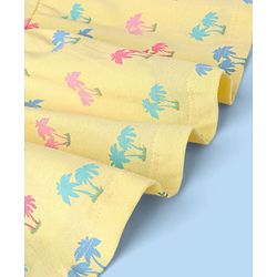 Babyhug 100% Cotton Knit Frock With Half Sleeves Inner Tee Palm Tree Print - Yellow & White