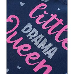 Babyhug Full Sleeves Tee With Text Graphics & Frill Detailing - Navy Blue