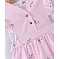 Babyhug 100% Cotton Cordrouy Embroidered Frock & Inner Tee With Floral Embroidery - White & Pink