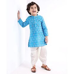Babyhug Cotton Woven Full Sleeves Bandhani Printed Kurta with Dhoti Set - Blue
